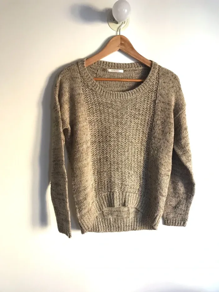 Pull Camaïeu beige à fils métallisés dorés taille 38