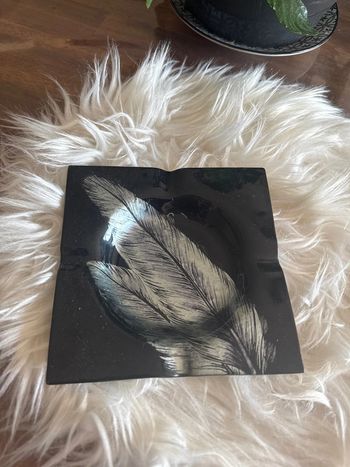 Cendrier plumes noir et argenté - Vintage