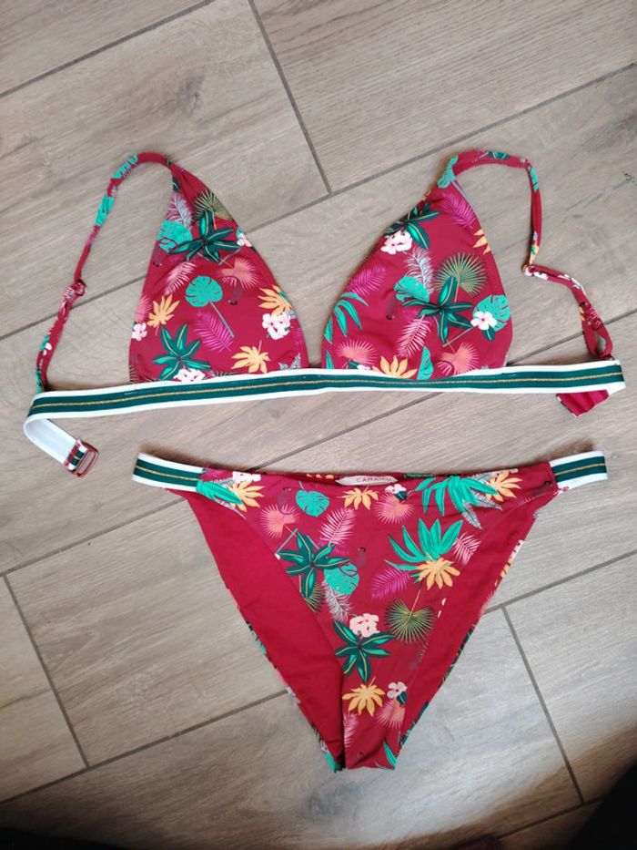 Maillot de bain 2 pièces motif tropical