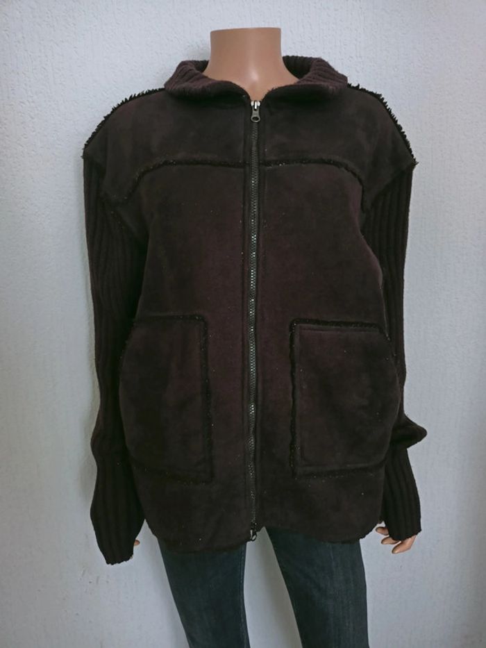 Veste mi pull/suédine marron intérieur fourré L V*