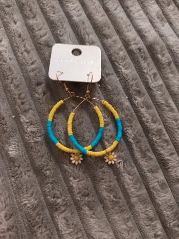 Boucle fantaisie bohème bleu et jaune
