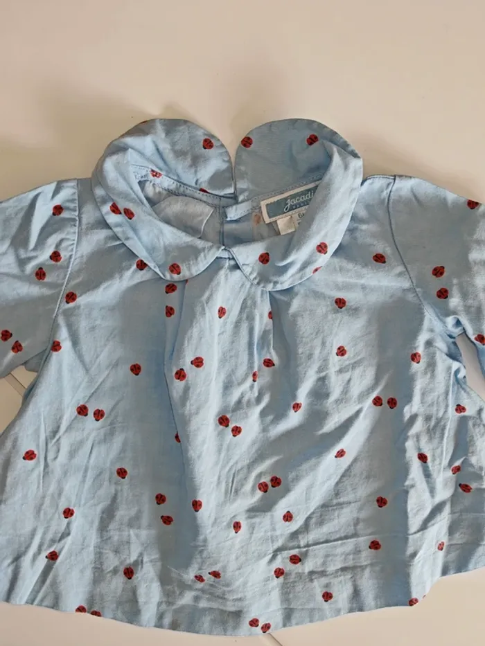 Blouse jacadi bleu avec coccinelle - photo numéro 2