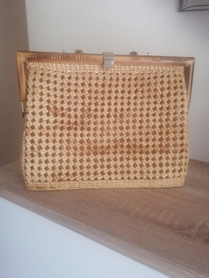 Sac vintage raphia naturel et bambou
