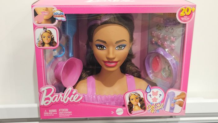 barbie-tête à coiffer color reveal-chevelure brun foncé et accessoires