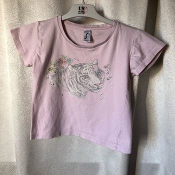 T-shirt parme tigre strass 5-6 ans