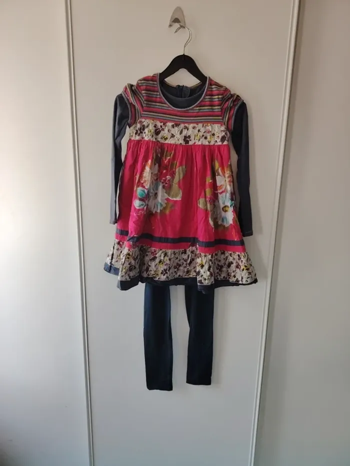 Lot de 2 robes courtes + leggings Catimini 10 ans - photo numéro 2