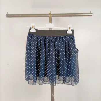 Jupe fluide bleu marine à pois blancs ceinture élastique T2 - Fabriquée en France A1078