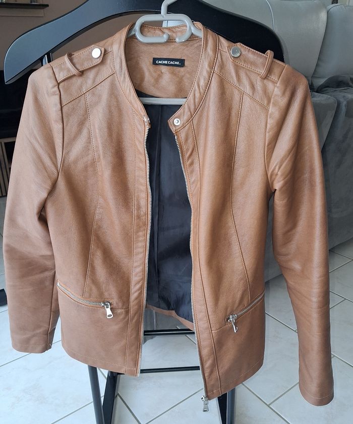 Veste simili cuir femme marron cache cache - photo numéro 2