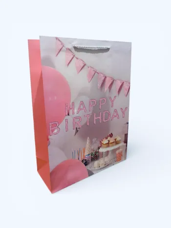 Sac cadeau joyeux anniversaire motif buffet d’anniversaire pailleté 30 x 41,5 x 12 cm NEUF