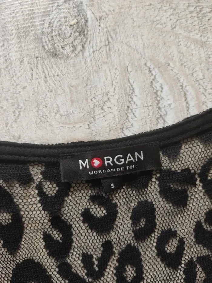 Robe mi-longue cocktail manches courtes noire motif léopard taille S Morgan - photo numéro 11