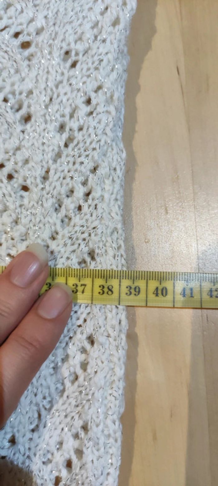 Pull long manches courtes ajouré blanc pailleté - photo numéro 5