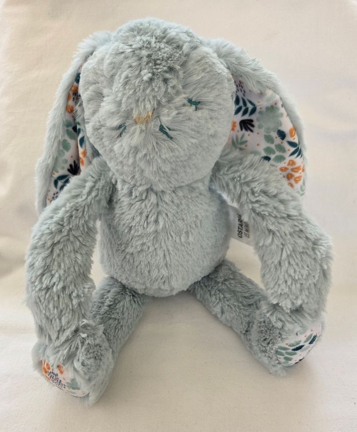 Doudou peluche Lapin Ernest vert bleu - Feuilles - Ostaria Les Minis