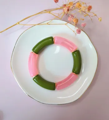 Bracelet tube vert rose doré