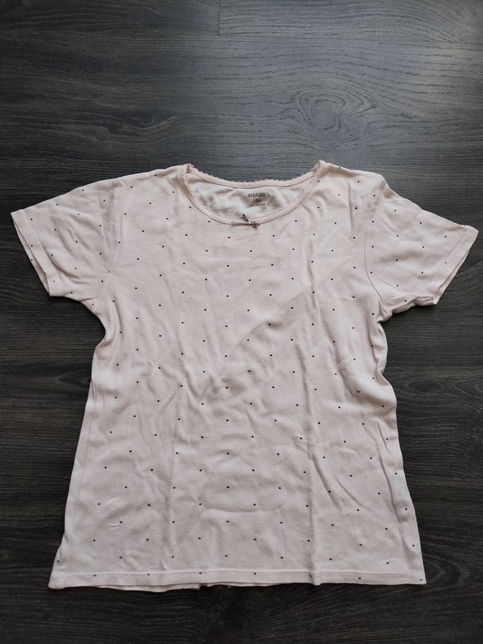 Maillot de corps / t-shirt rose pois noirs 12 ans Kiabi
