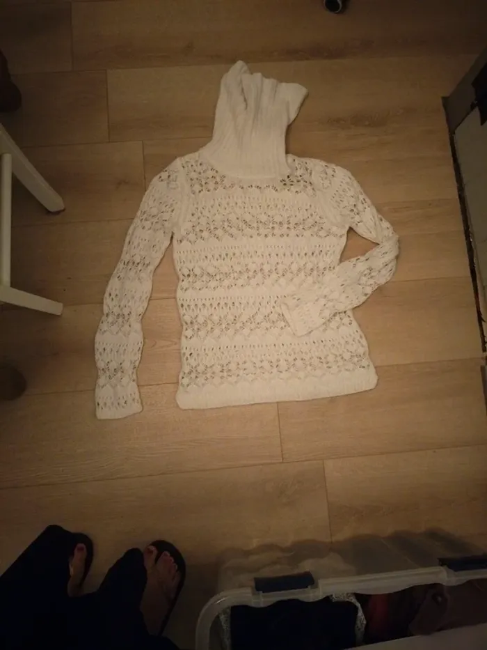 Pull maille chaud blanc cassé col chaud Promod