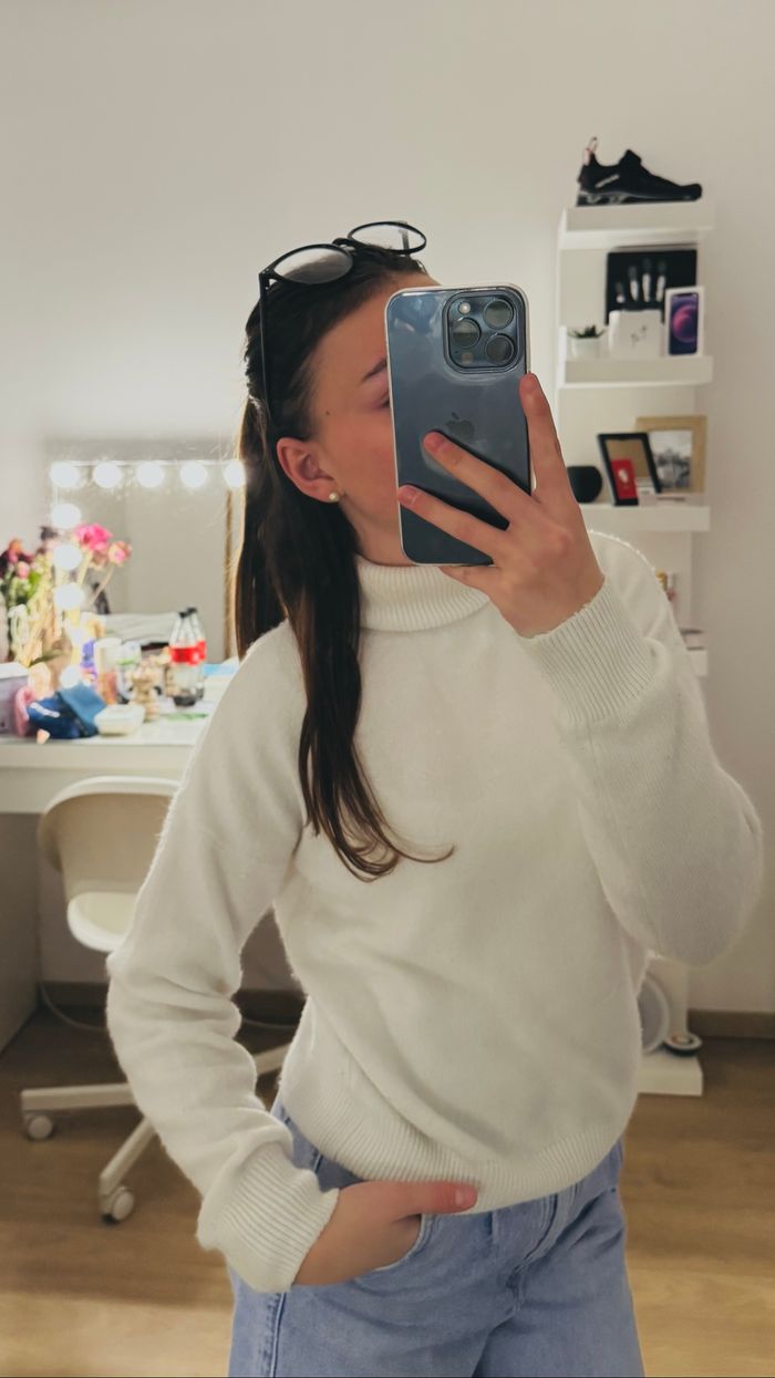 Pull blanc col roulé XXS - photo numéro 5