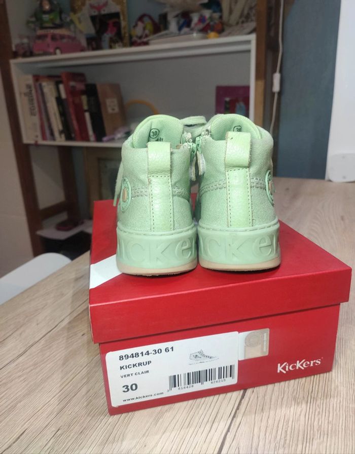 Chaussures kickers cuir 30 vert clair pailletées portées 1 fois - photo numéro 5