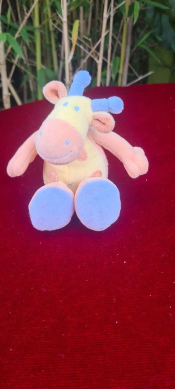 doudou vache Girafe ou  Vache orange jaune bleu grelot