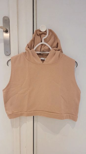 Sweat crop top sans manche à capuche 96% coton