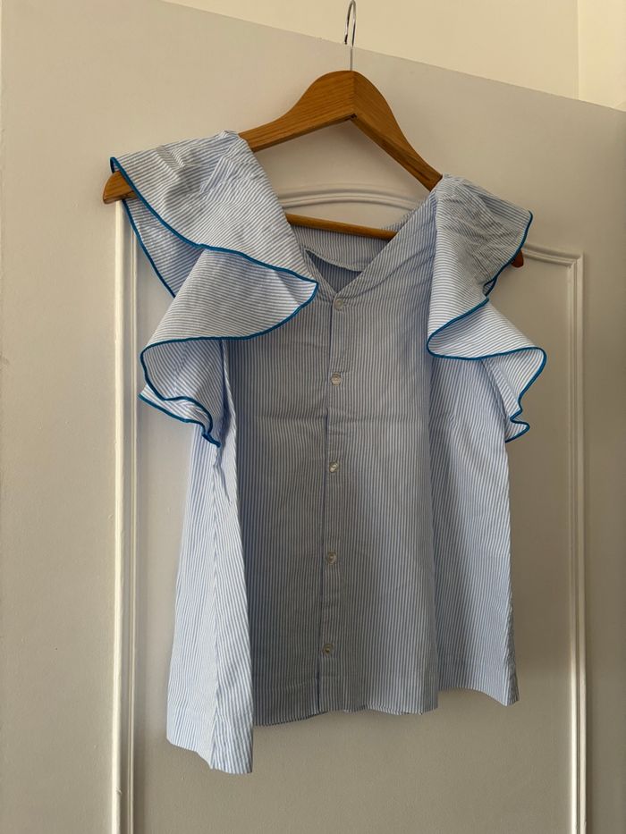 Blouse rayée bleu clair et blanc Jacadi 12 ans - photo numéro 4