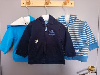 Lot gilets zippé à capuche 6 mois