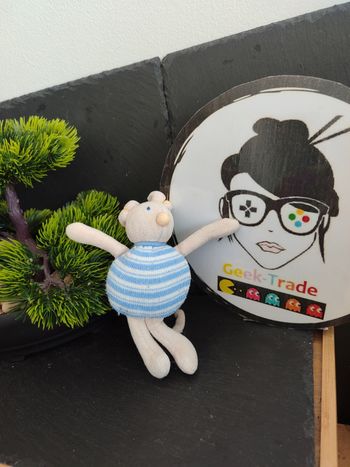 mini peluche moulin roty souris bleu beige blanc rayé rayure ancien DD003249