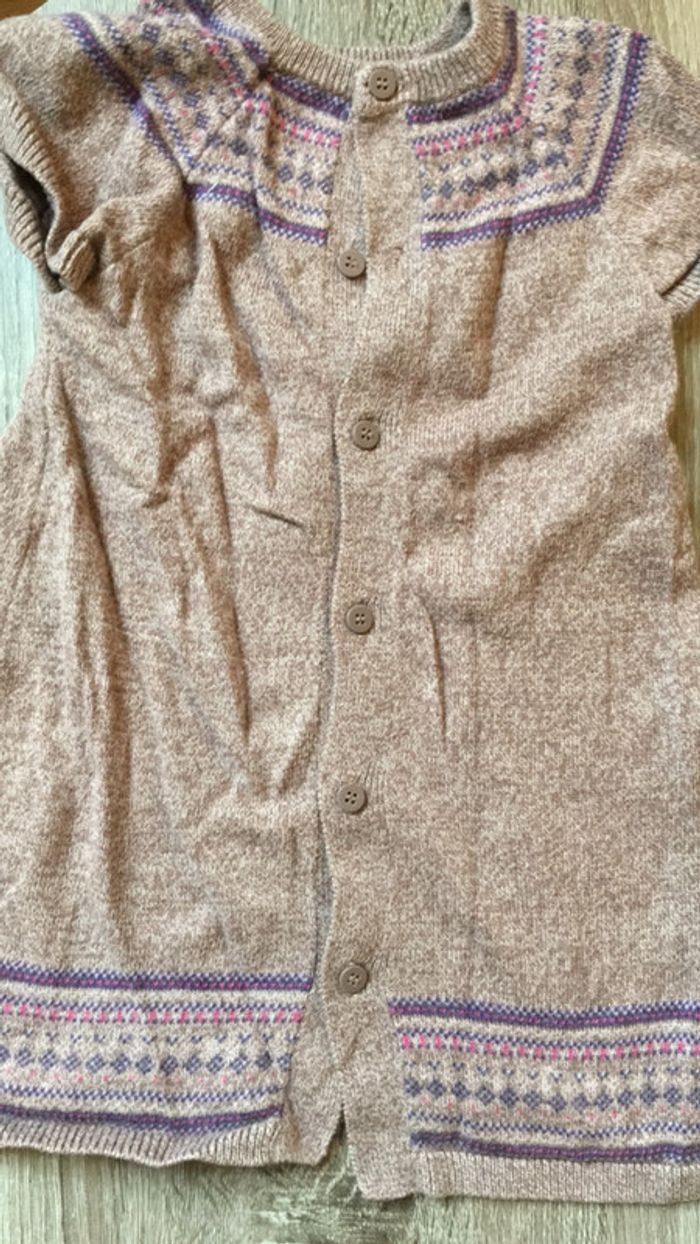 Jolie Robe longue manches courtes/ vieux rose et motifs/chaude/ 12mois - photo numéro 3