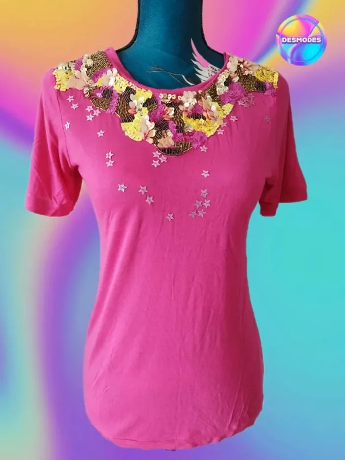 Superbe tee-shirt original magenta sequins Kookaï - Pink Crush