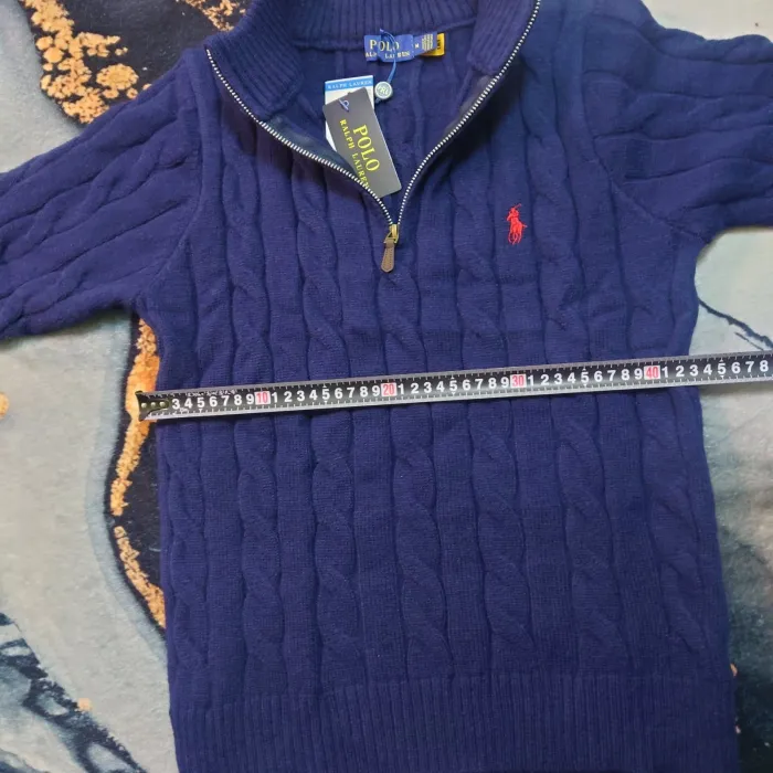 Pull torsadé Half Zip Ralph Lauren - Taille M - Bleu logo brodé rouge - Neuf - photo numéro 3