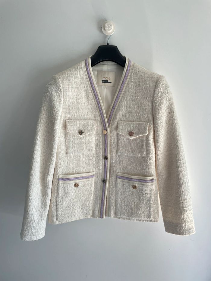 Ensemble veste + jupe Maje tweed liseré lilas – Taille 36 - photo numéro 2