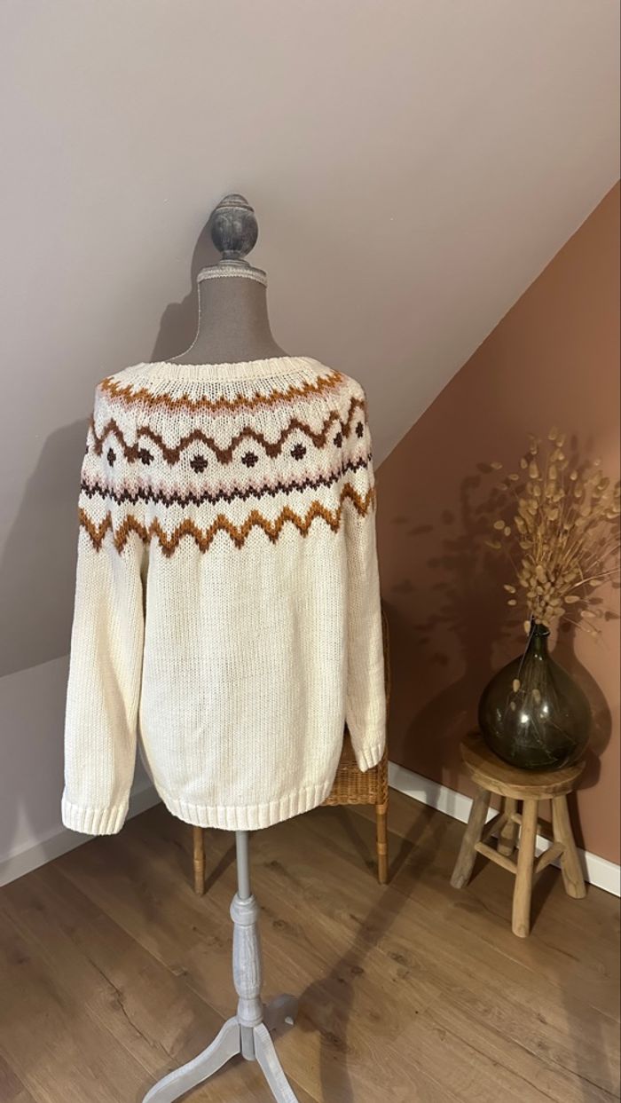 🍃 Pull femme beige écru à motif géométrique – Etam – Taille L – Très bon état - photo numéro 4