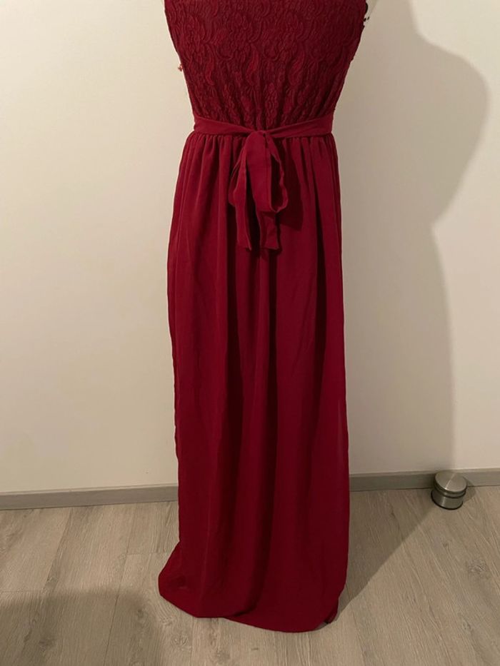 Robe longue bordeaux sans manche large bretelle à dentelle doublé voile ceinture taille taille M - photo numéro 7