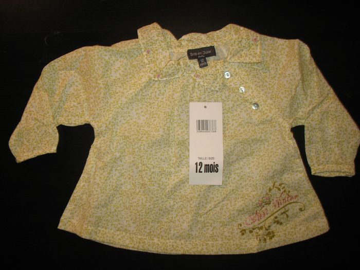 BLOUSE ÉCRUE A MOTIFS BÉBÉ FILLE "BOB ET JULIE" - NEUVE - 12 MOIS - n°01