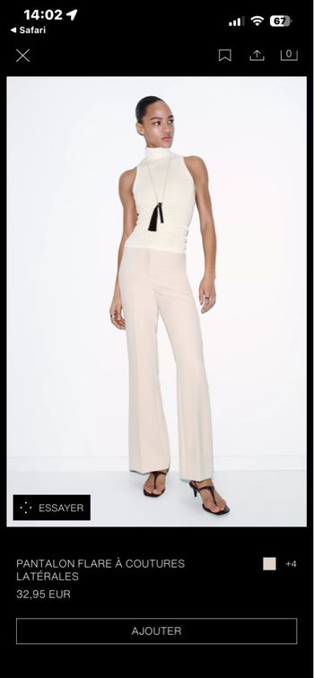 pantalon flare beige zara