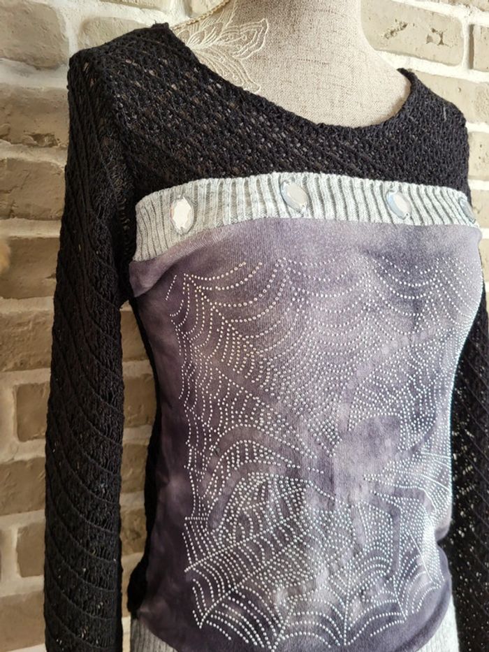 Pull vintage maille crochet et strass - photo numéro 7