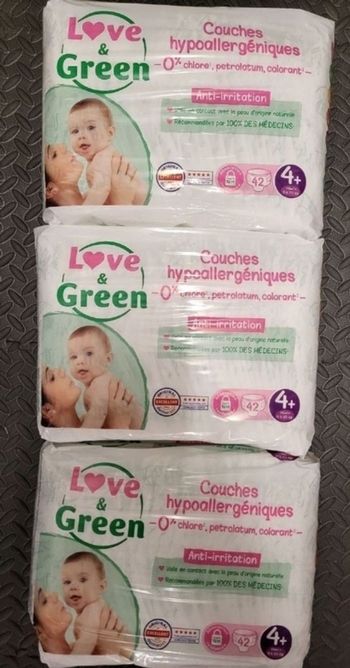 3 paquets de couches love and green taille 4+
