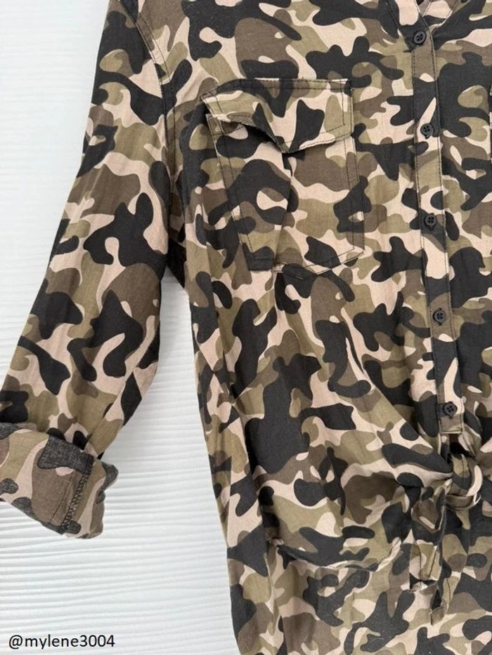 Haut chemise militaire camouflage kaki manches 3/4 nouée - photo numéro 4