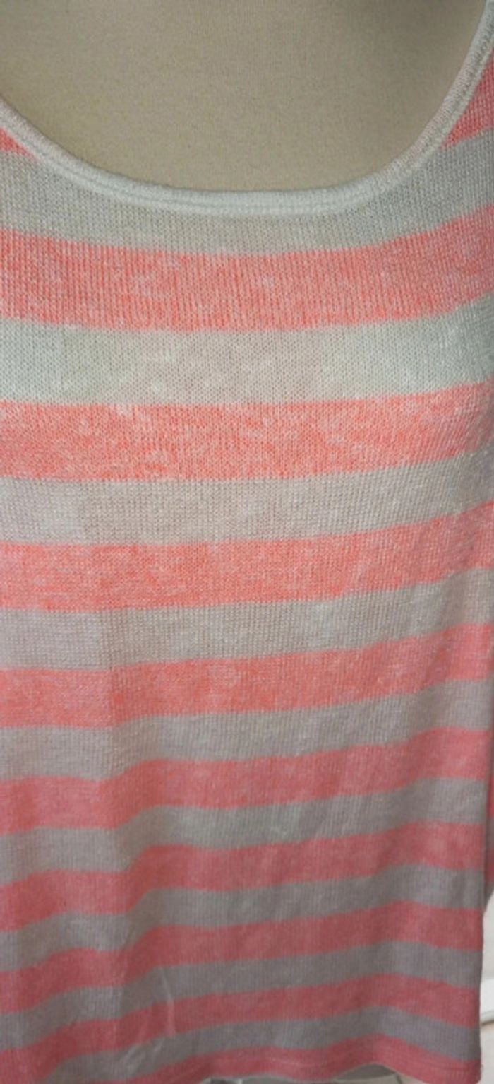 Pull à manches courtes rayé rose et blanc – Léger et élégant - photo numéro 3