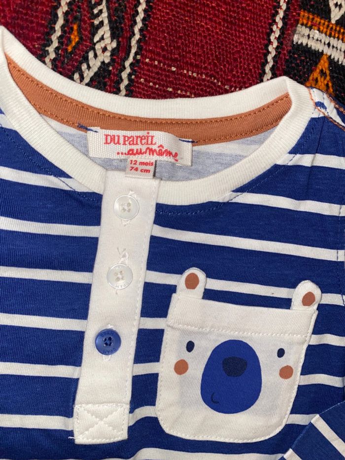 Pull marinière fin neuf 12 mois tête de chien coton 100 % - photo numéro 3