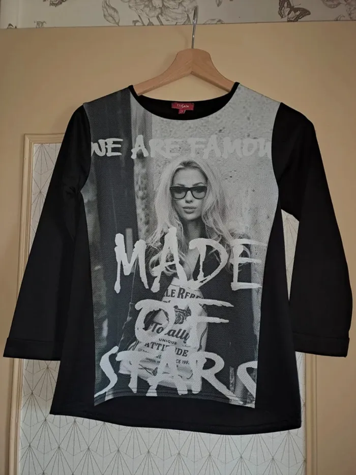 T-shirt fille 14 ans Tissaia tbe noir gris blanc - photo numéro 3