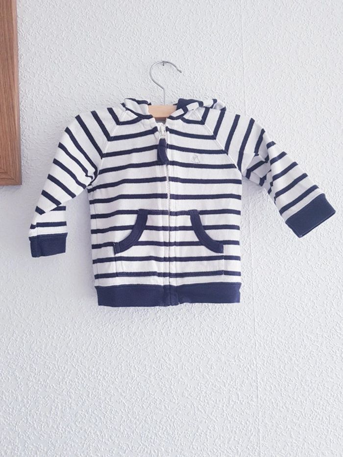 Petit Bateau - Gilet à capuche - Fermeture zippée - Marinière (6 mois) - photo numéro 2
