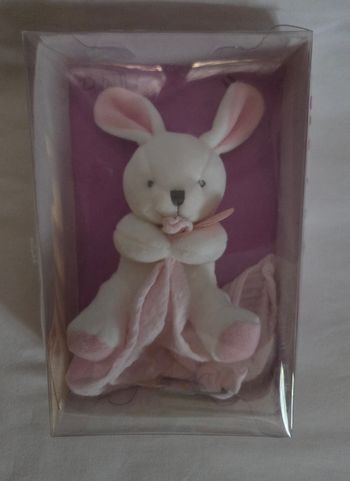 Doudou peluche Lapin PM blanc et rose avec mouchoir lange rose - Baby Nat