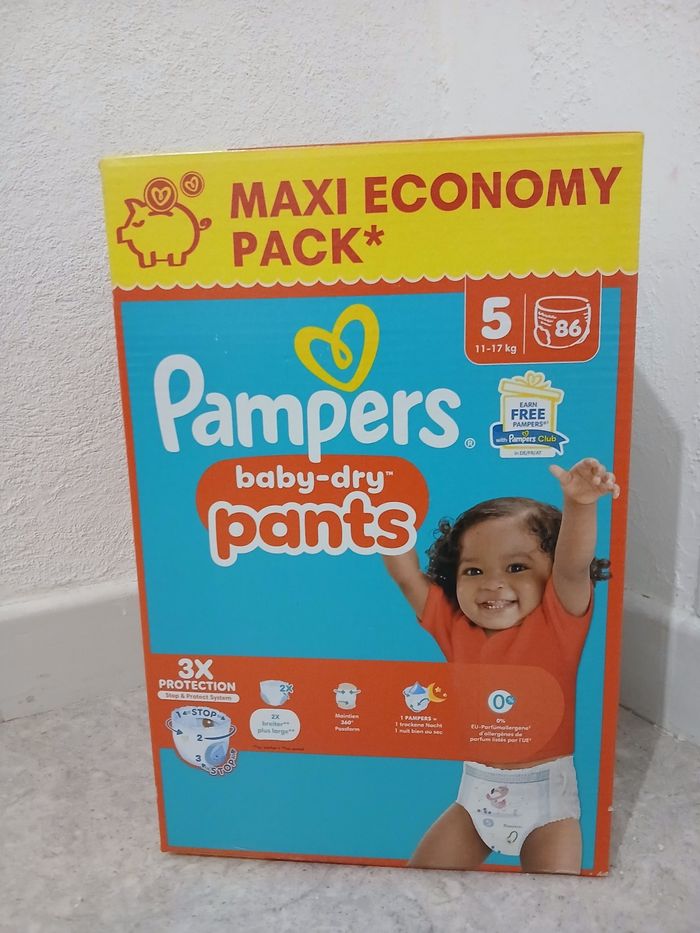 1 carton Pampers taille 5 pants MAXI pack, soit 86 couches culottes (pants)Neuf - photo numéro 2