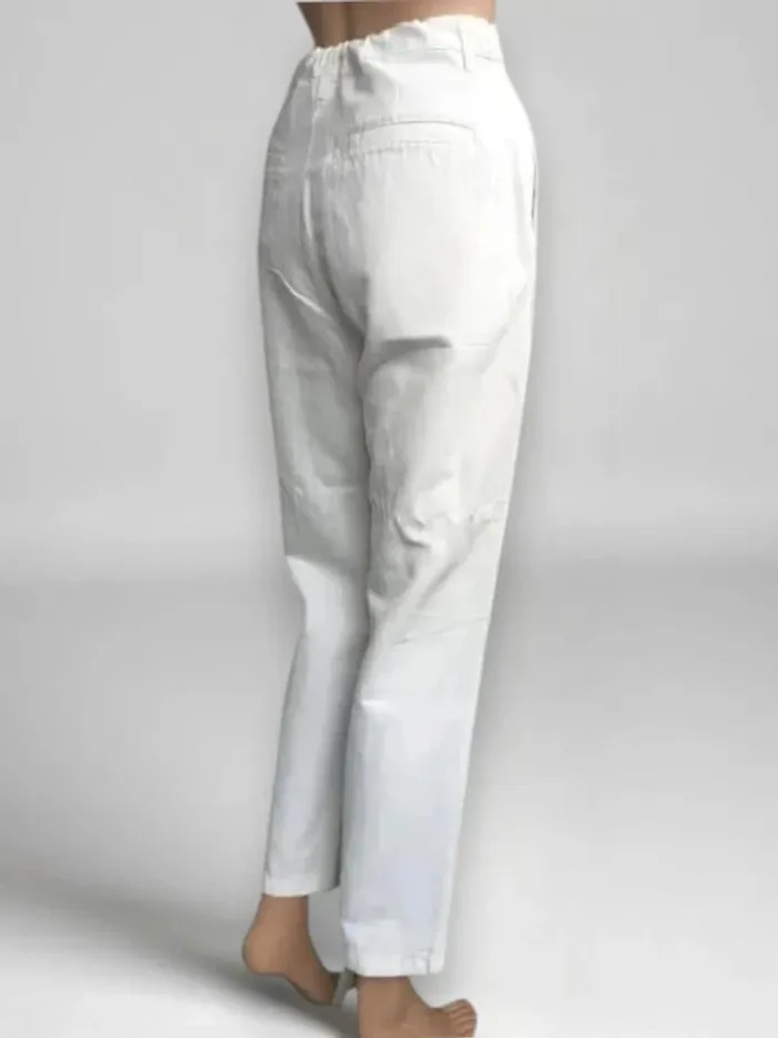 Pantalon blanc,taille haute ajustable,coupe fuselée,lin et coton marque Inditex - photo numéro 3