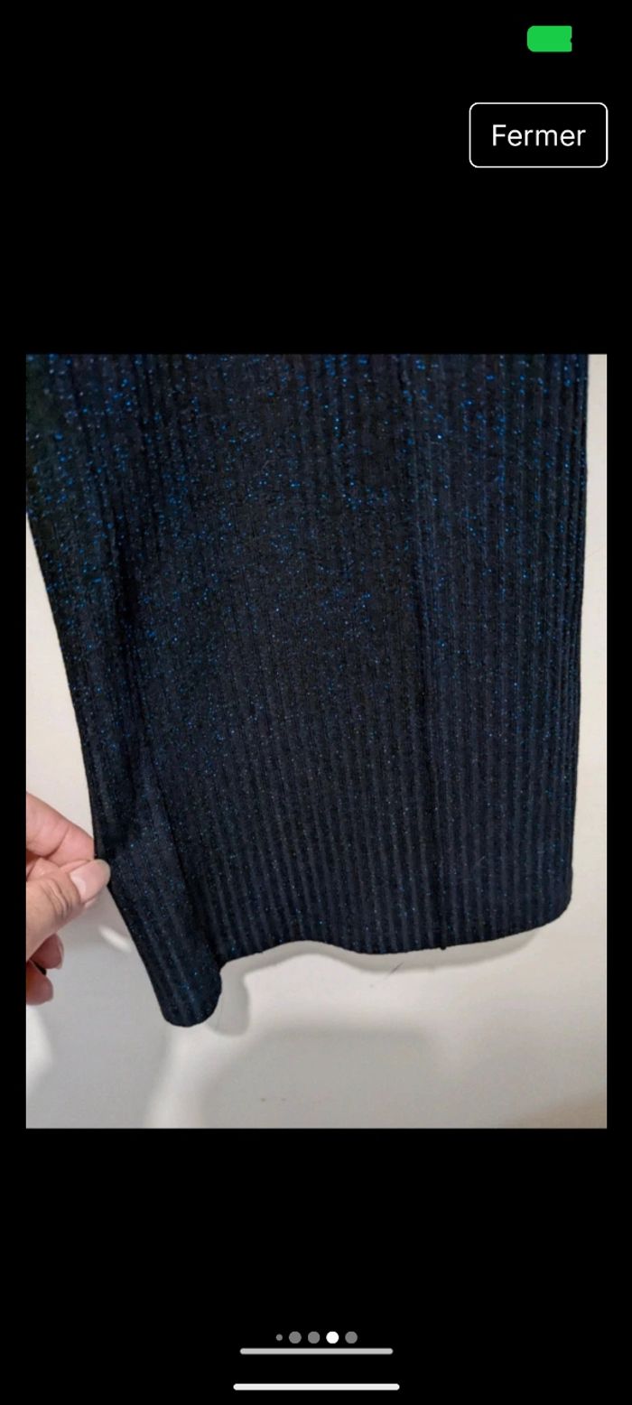 Magnifique pantalon Kiabi bleu marine à jambes larges en maille côtelées et pailleté. Taille 42 - photo numéro 8