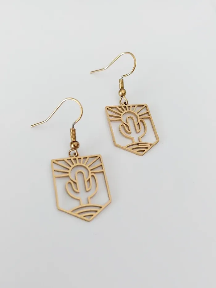 Boucles d'oreilles cactus désert  - acier inoxydable - tendance bohème 🌵 - photo numéro 4