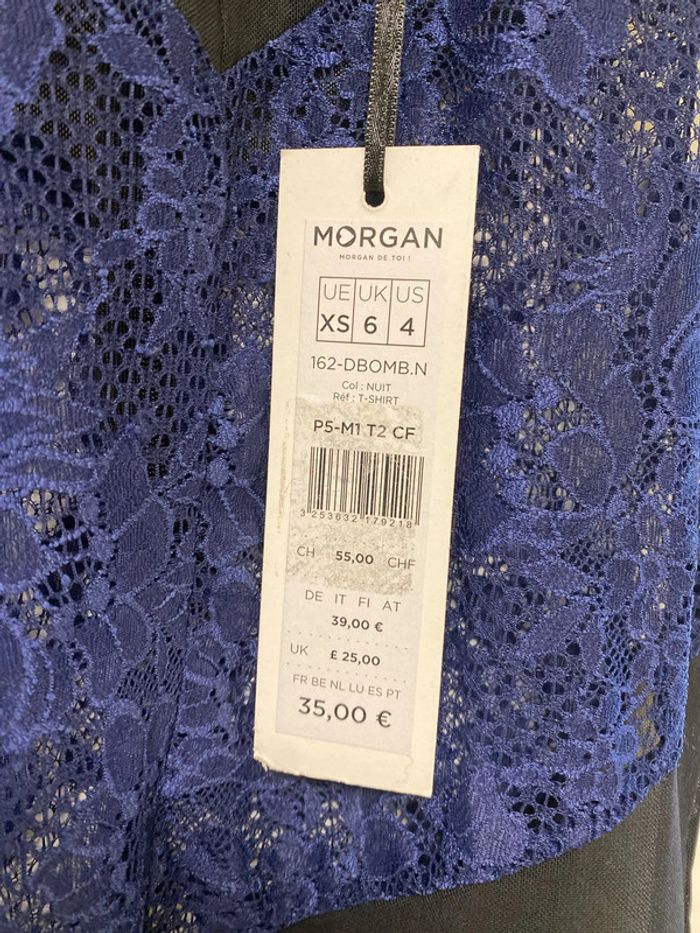 Superbe haut sexy dentelle bleu et noir neuf Morgan taille 34 - photo numéro 5