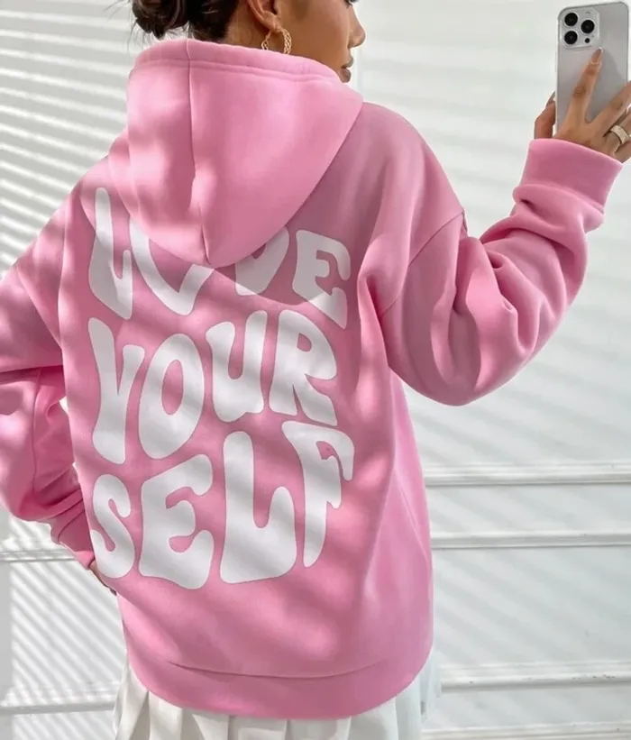 Sweat à capuche "LOVE Yourself" rosé taille L