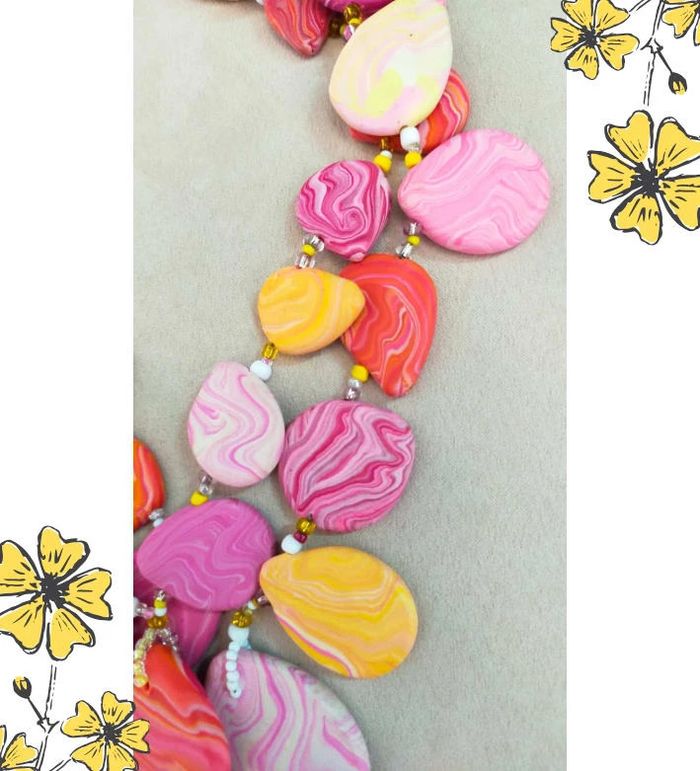 Collier fait main en pâte polymère – Nuances de rose et jaune pastel _ Collection Nuances de Rose - photo numéro 7