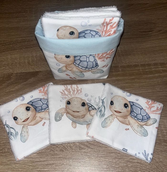 Corbeille /6 lingettes tortue bleu